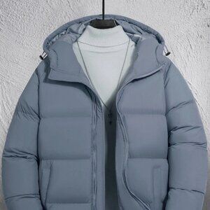 Dusty Blue Mens Zipper Puffer Coat